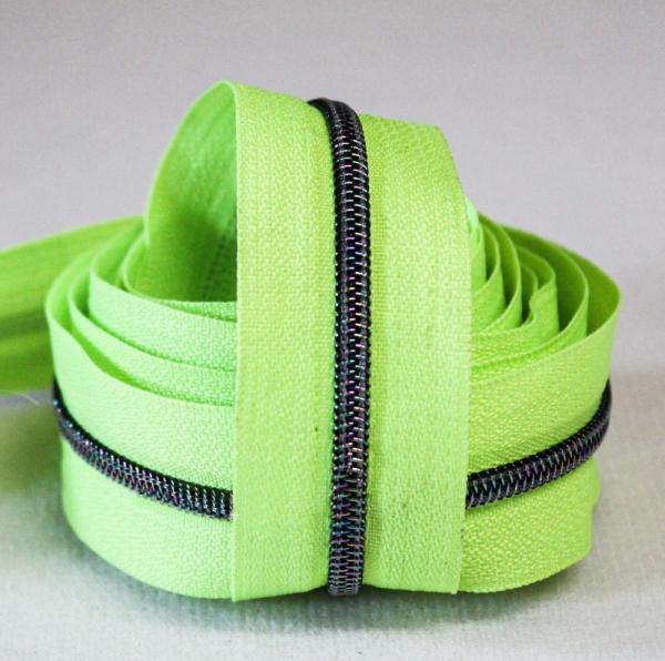 Spiralreißverschluss 3mm Neon Grün mit dunkel schillernder Spirale "ohne Zipper"